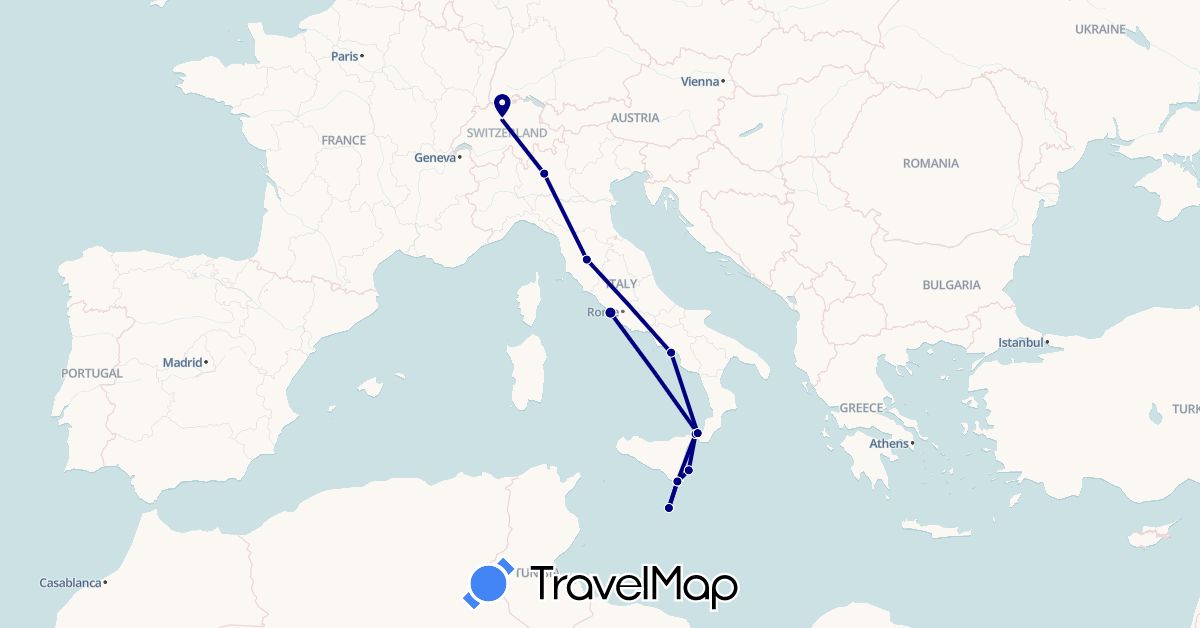 TravelMap itinerary: driving in Switzerland, Italy, Malta (Europe)